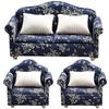 1:12 Dollhouse Blue Fabric Sofa Set - 3-Piece with 4 Cushions