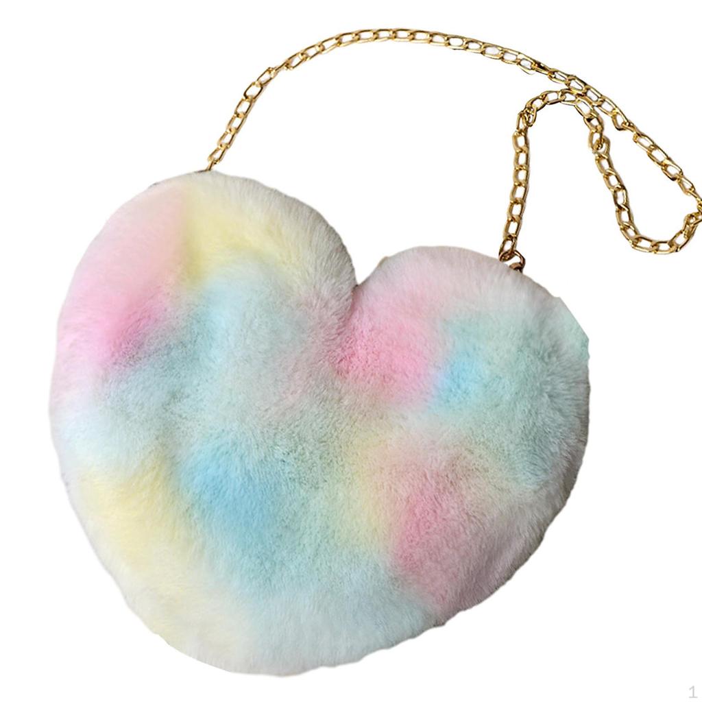 Hear Shaped Purse Women Plush Chain Shoulder Bag Fashion Zipper Closure Pouch Handbag Crossbody