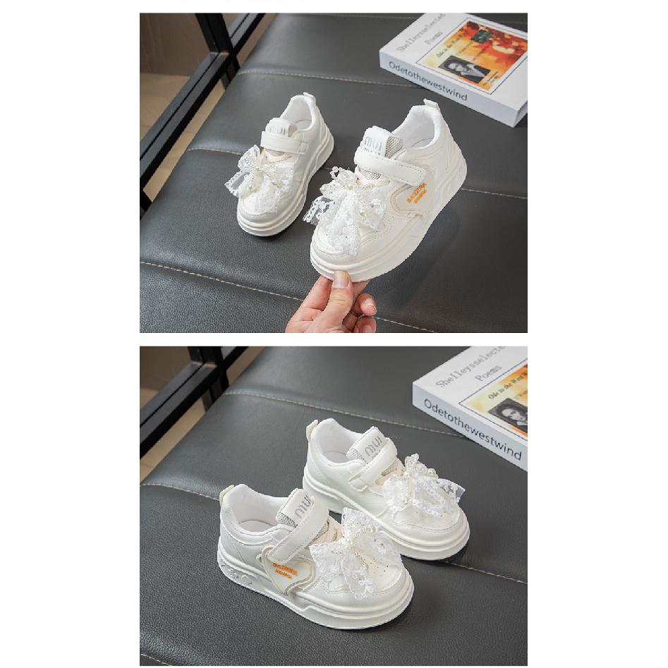 Girls' Sneakers Spring and Autumn New Children's White Shoes Leather Panel Shoes Flat Breathable Running Shoes Trendy