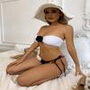 2024 New Swimsuit Female Contrast 3D Flower Bikini Split Tube Top Strap Swimsuit Fashion Beach Bikini Set