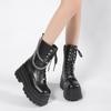 Fashion 8CM Women Platform Shoes Black Gothic Buckle Pu Leather Woman Creeper Punk Shoes Female Black Ankle Short Combat Boots for Women