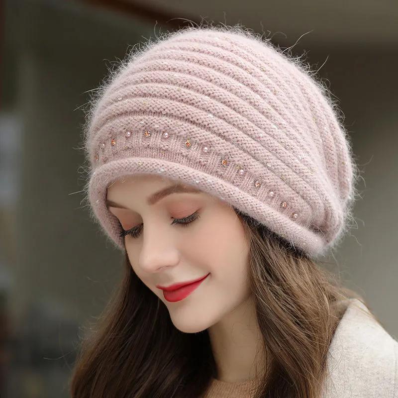 WTEMPO Autumn Winter Woolen Warm Beanie Hats Women's Elegant Large Size Versatile Knitted Hats Warm Beret Mother Hats