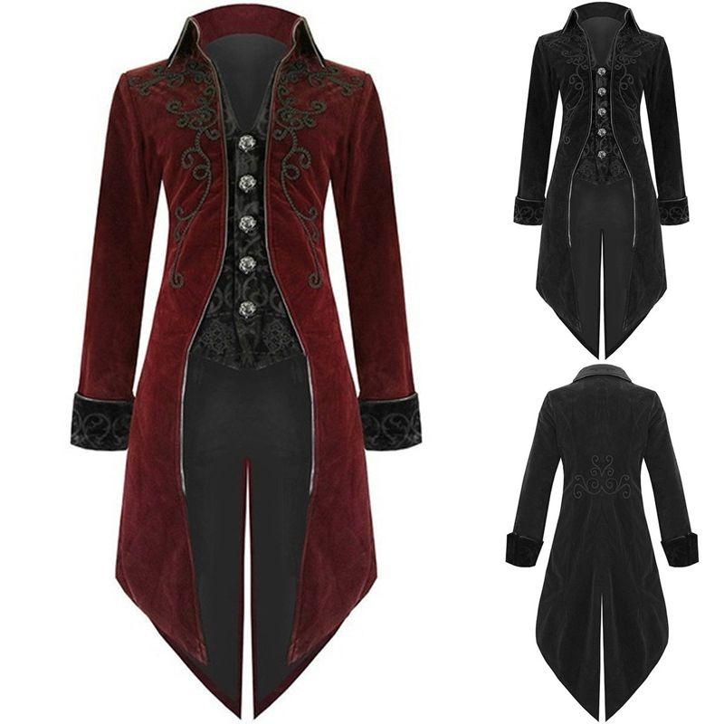 Men Tailcoat Vintage Jacket Goth Steampunk Uniform Costume Party Outwear Coat