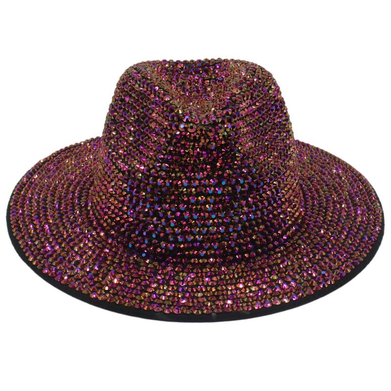 Cross-Border New Stage Performance Fashionable And Shiny Handmade Point Diamond British Retro Woolen Jazz Hat Felt Top Hat