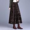 Women's Mesh Flocked Skirt Wide Flare High-Waisted Elastic Waist Gold Velvet Skirt A-line Pleated Skirt