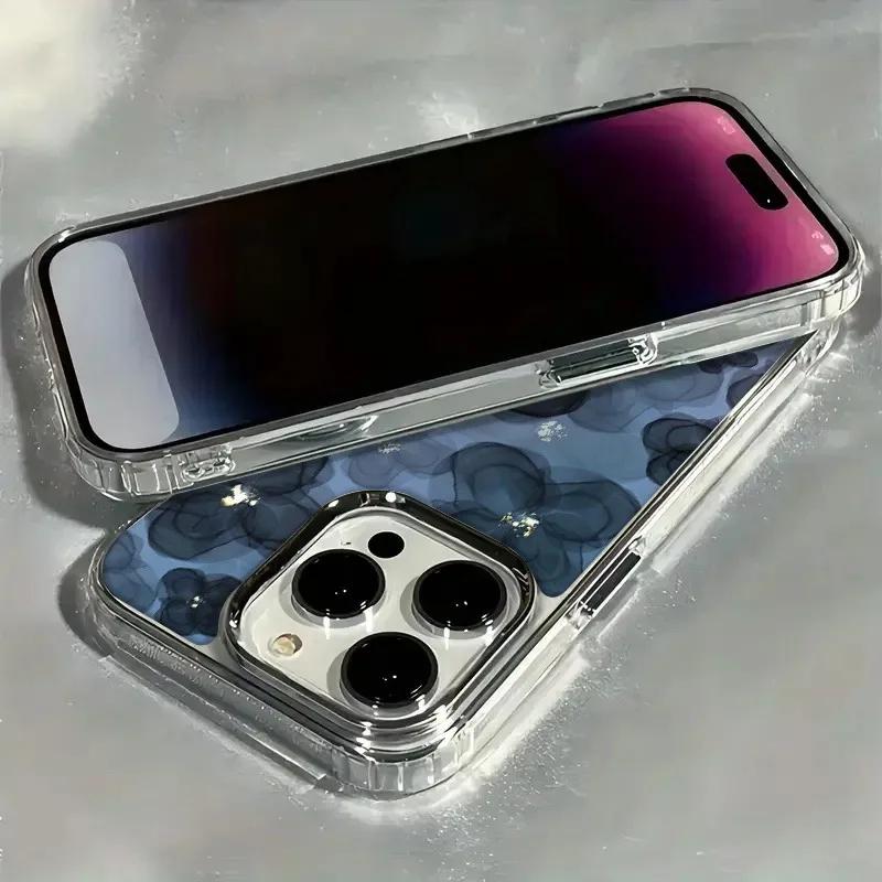 Dark Blue Floral Case for Samsung Galaxy S26 Edge S25 S24 S23 FE S22 Ultra Plus A73 5G A72 4G A71 A57 A55 A56 A51 4G TPU Cover