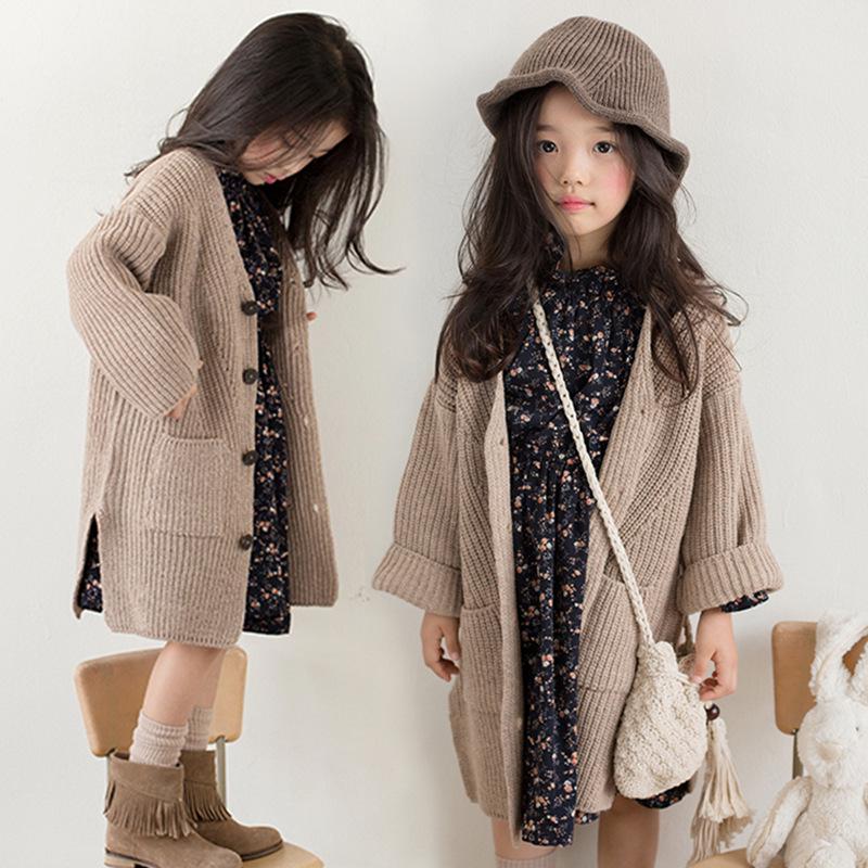 

Korean V-neck Girls Knitted Cardigan - Mori Style 110cm