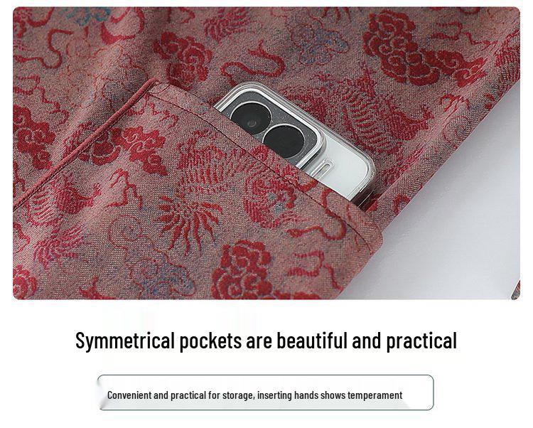 Spring National Style Long-Sleeve Lapel Shirt for Middle-Aged and Elderly Women