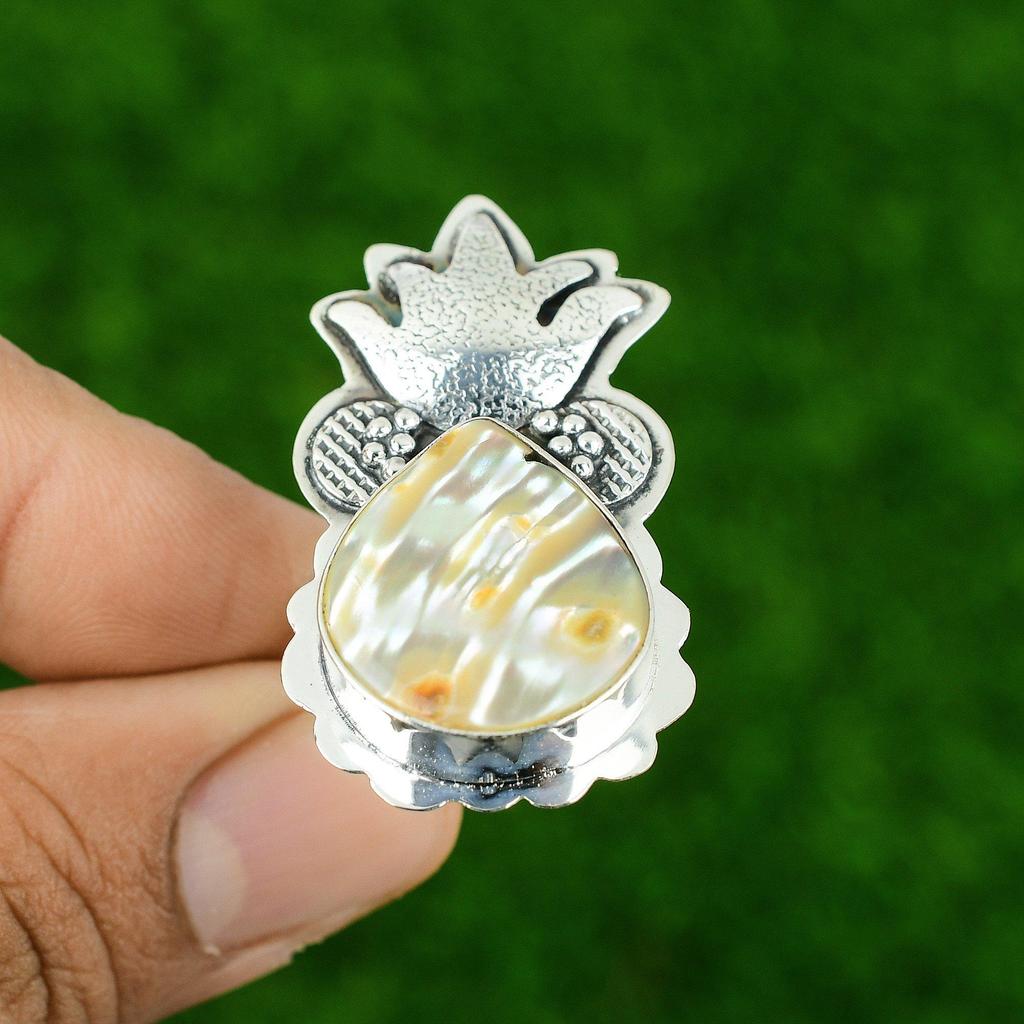 Mother Of Pearl Stone Sterling Silver Birthday New Statement Daughter June Ring
