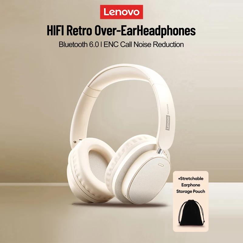 Retro Lenovo LS105 Kulak Üstü Kablosuz Kulaklık Katlanabilir Spor Deri 360° Tam Sarım Kulaklık Bluetooth 6.0 HD Çağrı Kulaklıkları ENC Gürültü Azaltma