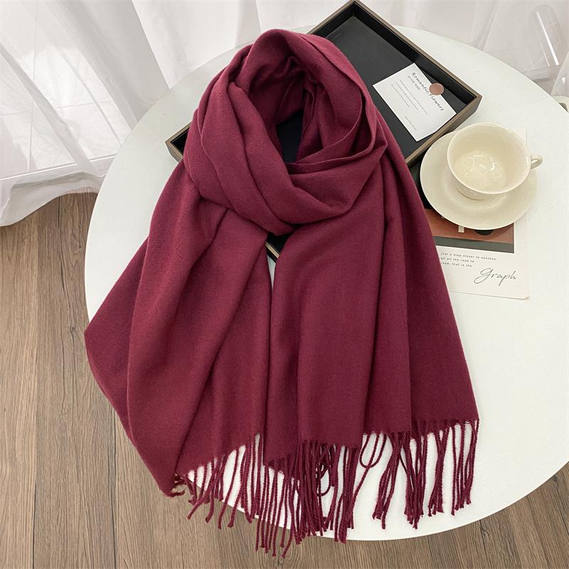 Winter Scarf Women Luxury Autumn Winter Cashmere Scarf Thickened Warm Shawl Classic Tassels Fluffy Scarf Solid Cope Foulard