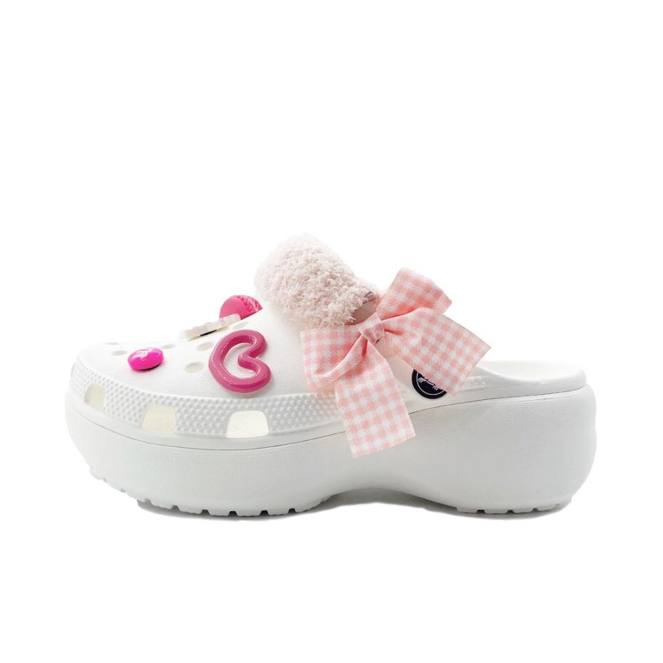Crocs Classic Platform Clog EVA Lipstick Bow Beach Girl Campus Style Hole Shoes Unisex White