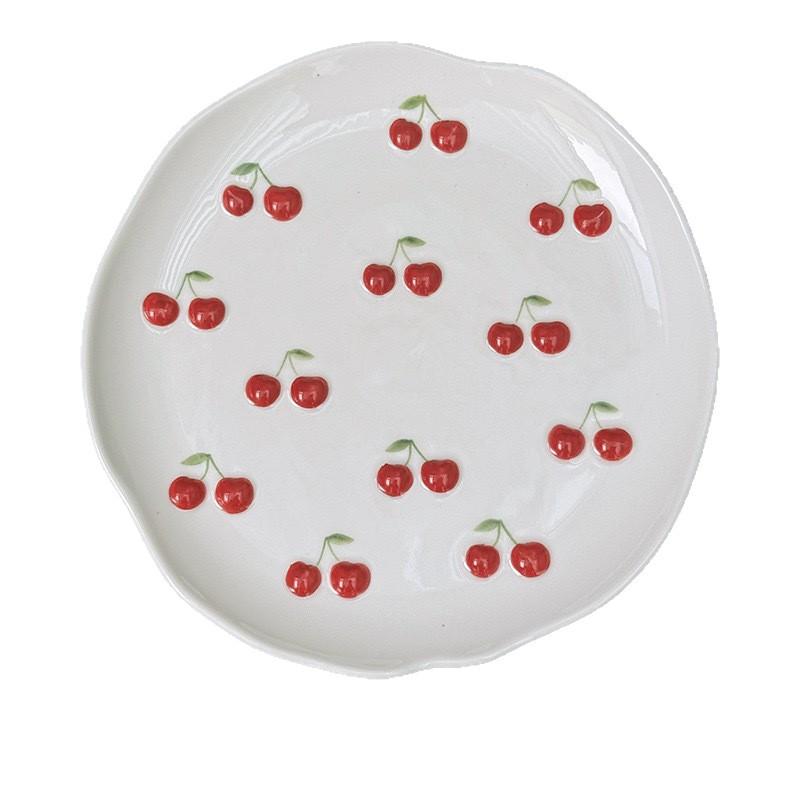 Korean Ins Style Handmade Ceramic Plate Irregular Floral Cake Dessert Dish