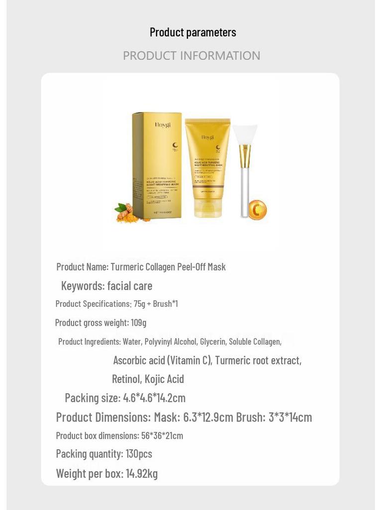 HOYGI Turmeric Collagen Peel-Off Mask - Gentle Cleanse, Moisturize, Nourish & Smooth Facial Skin