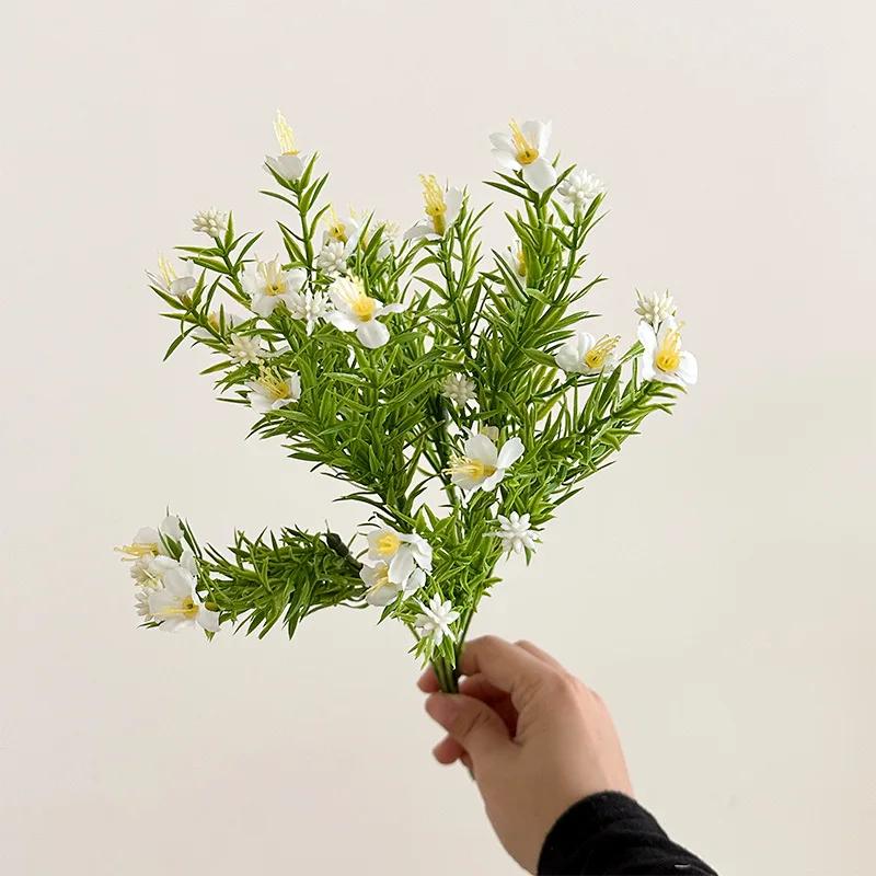 7 Fork Artificial Flower Water Plants Jasmine Wild Chrysanthemum Fake Flower Arrangement with Grass Home Outdoor Wedding Decor
