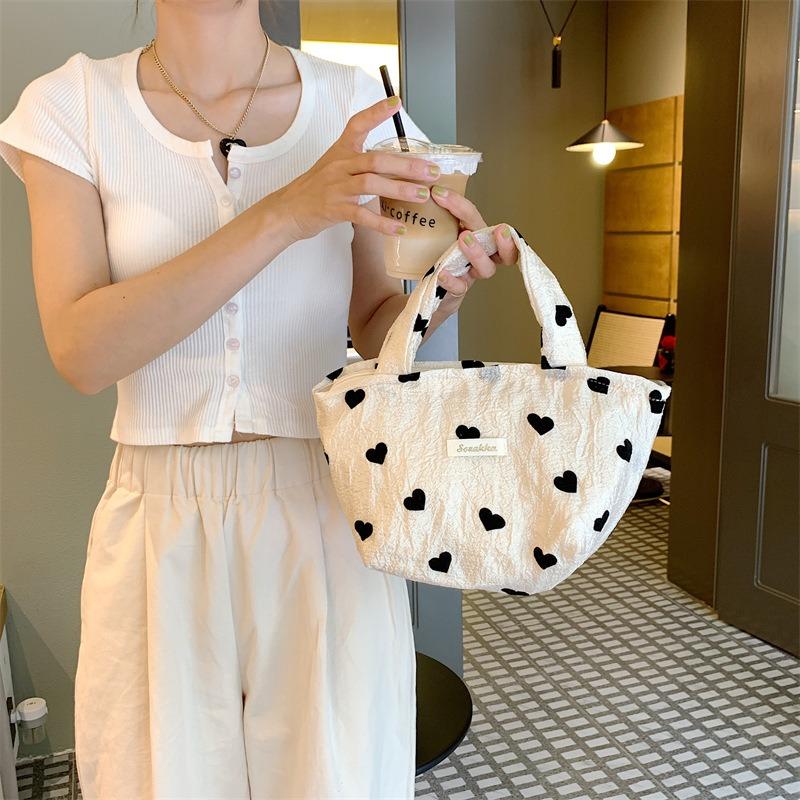  New textured love canvas shoulder vest bag large capacity handbag cosmetic bag student armpit bag