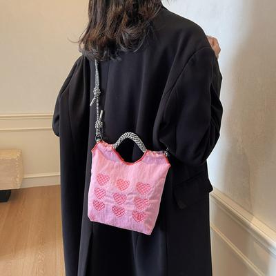 Winter New Casual Fashion Women's Shoulder Bag Love Embroidery Shopping Bag Small Fresh Portable Simple Cloth Small Square Bag