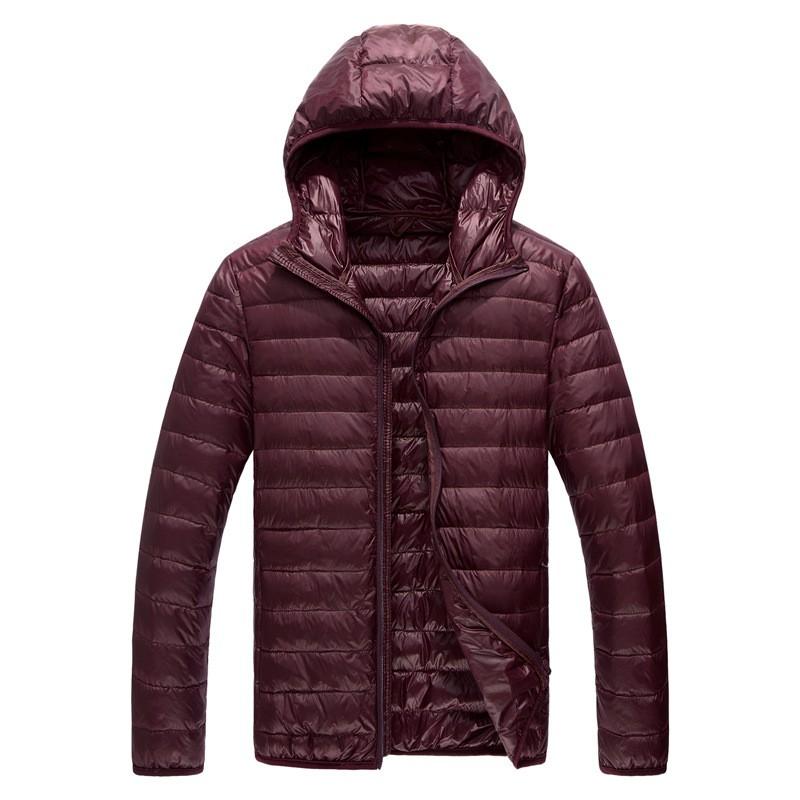 Mens Lightweight Hooded Down Jacket Winter Casual Outerwear Slim Fit 75% White Duck