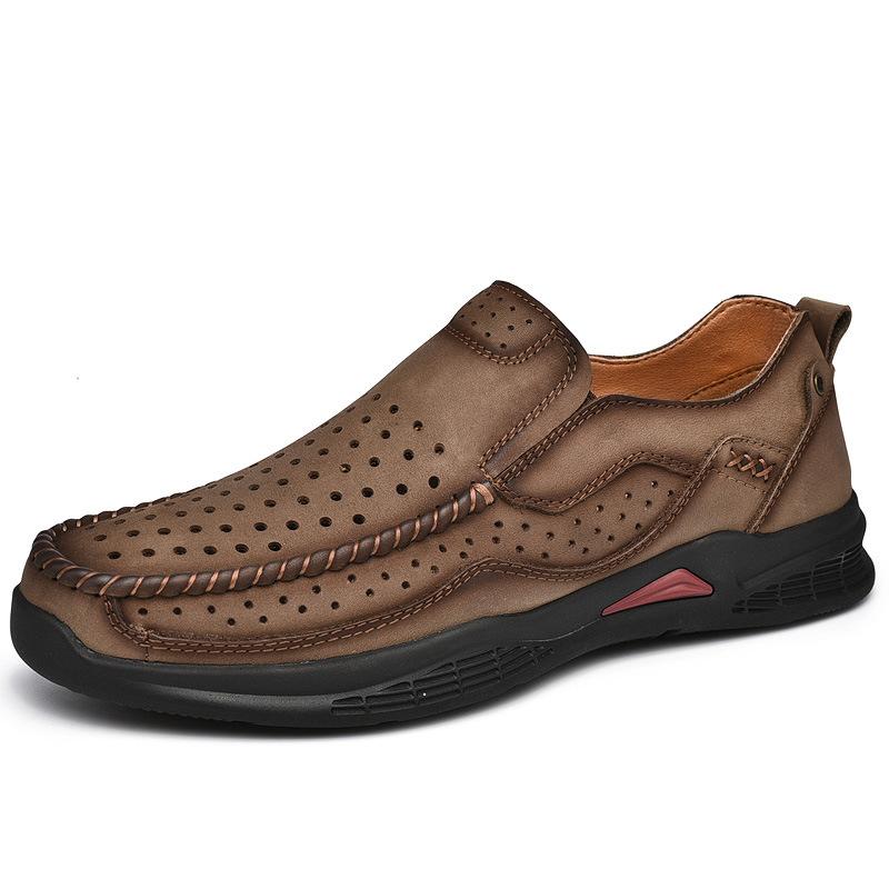First Layer Cowhide Spring and Summer Men's Shoes Waterproof Non-Slip Outdoor Hollow Casual Shoes Men's Leather Mountaineering Men's Leather Shoes