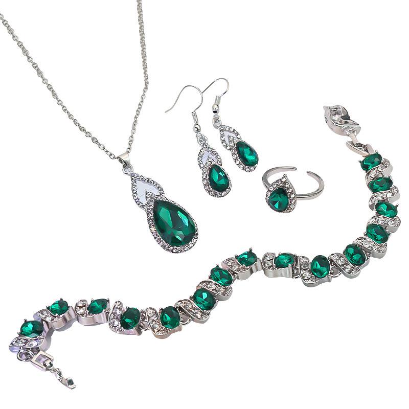 Elegant Zircon Jewelry Set: Necklace, Earrings & Ring with Gourd Design