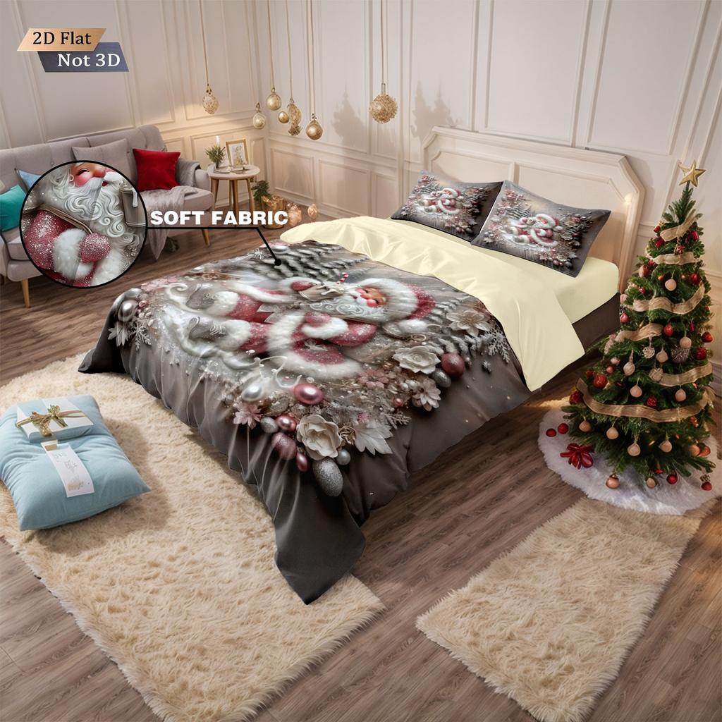 3pcs imitation relief Christmas Santa Claus Merry Christmas, print coreless bedding set multi size bedroom bedding decoration