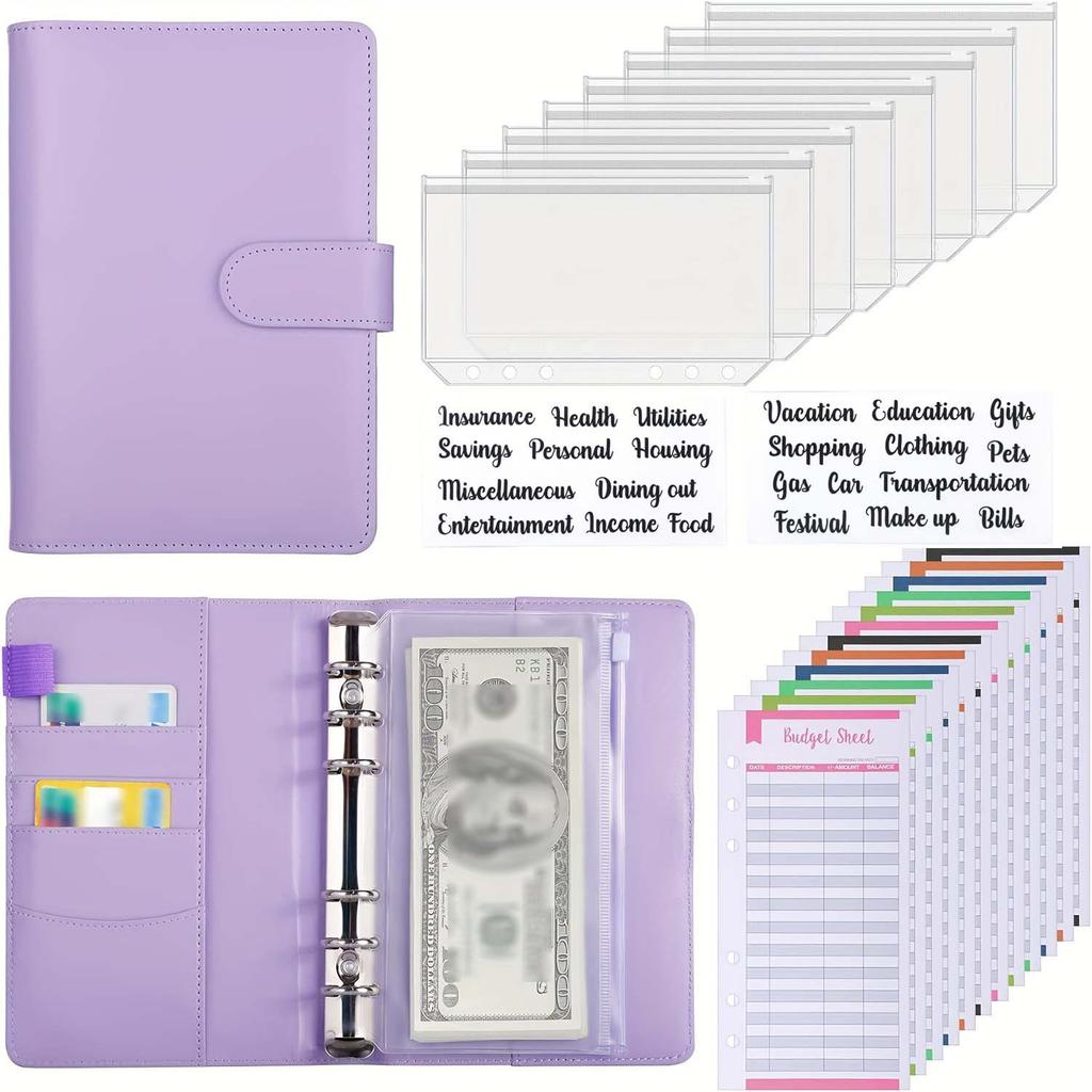 A6 Binder, Hand Account Book, Patterned Notebook, Leather PU Loose Leaf Notebook, Cash Loose Leaf Bag, Budget Card Notebook