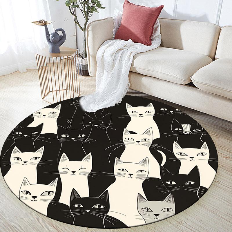 Black & White Cats Pattern Round rug,Carpet Rug for Living Room Bedroom Playroom ,Non-slip Floor Mat,Holiday Gifts and Birthday Gifts.