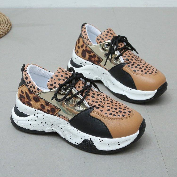 

Новые туфли на толстой подошве с леопардовым принтом, соответствующие цвета, уличная спортивная обувь на шнуровке, женская обувь с неглубоким носком 37 коричневый