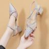 Rhinestones Pointed Toe Ladies Shoes Mesh With Medium Heels Women's Closed Sandals Comfortable and Elegant Summer Sale 2025 Shoe