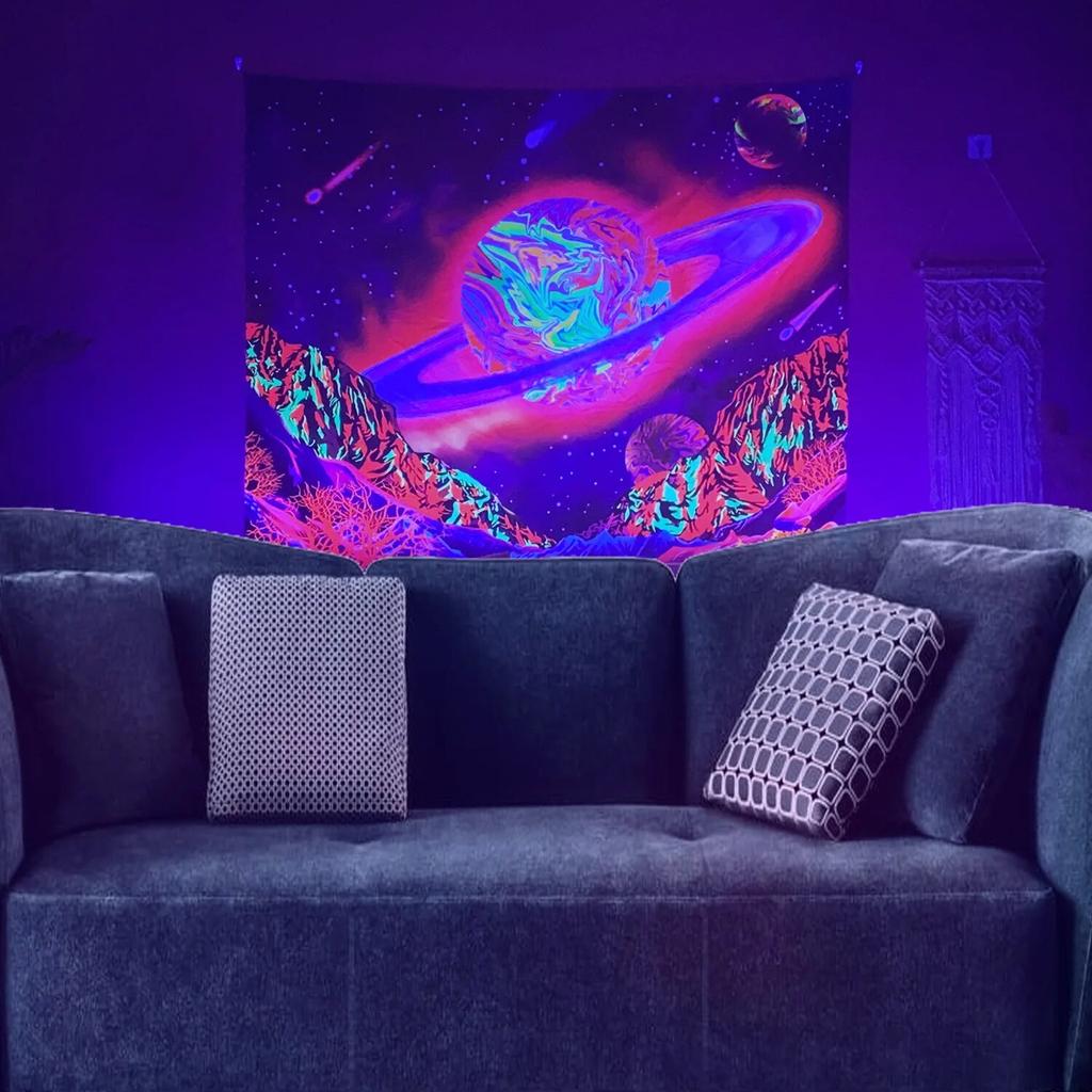 Fluorescent Tapestry UV Psychedelic Mushroom  Interior Decoration Aesthetic  Hipster