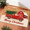 [2D FLAT] Merry Christmas Red Pickup Truck Carrying Christmas Tree Barn Snowflake Doormat Non-Slip Durable Flannel Mat 1.02cm Sponge Thickness Machine