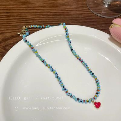 Collier ras-du-cou en perles cœur bleu pour femme chaîne de clavicule luxe léger niche bijoux personnalisés