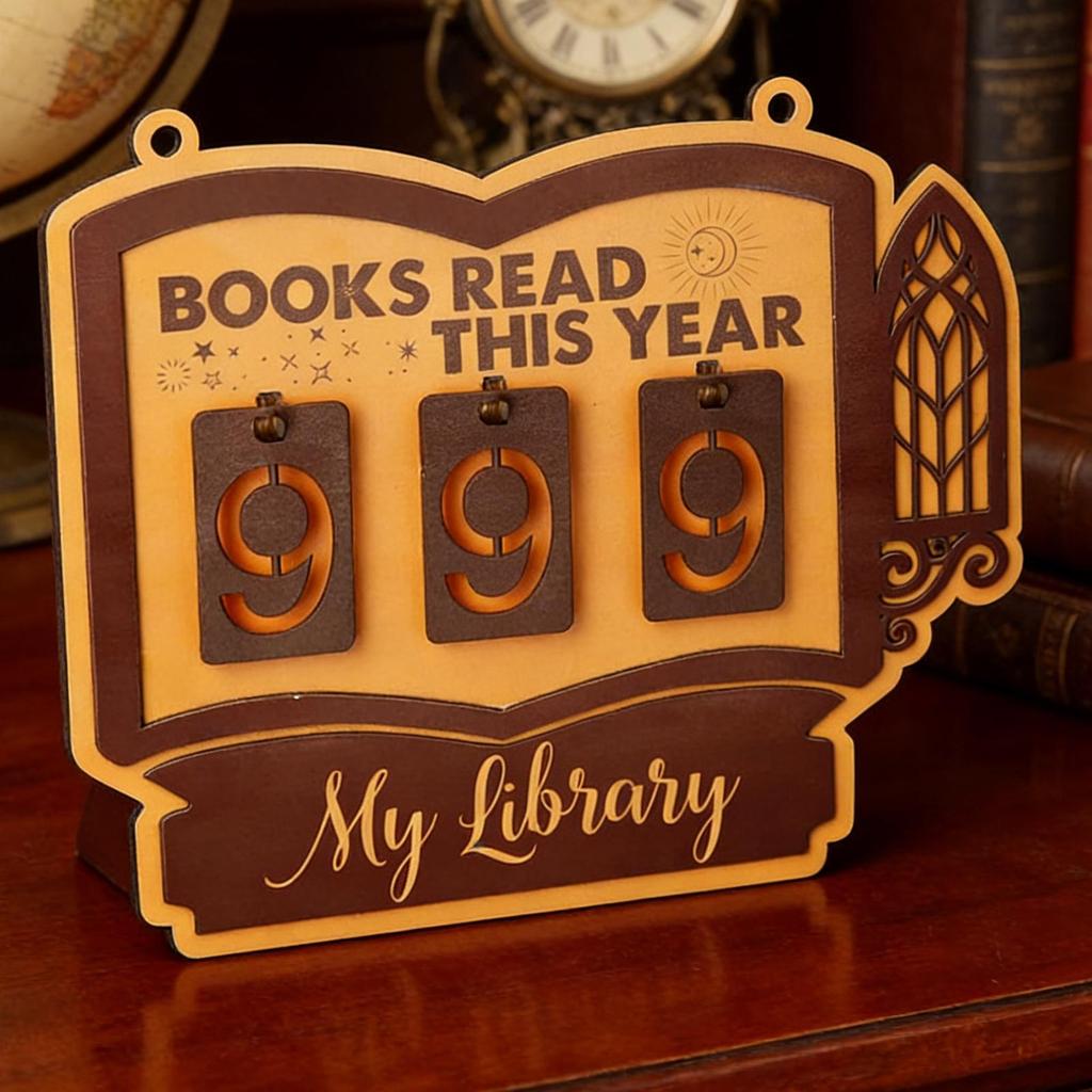 Annual Reading Record Board Wooden Hanging Reading Counter Wooden Hangable Bookshelf Decoration Books Read Tracker