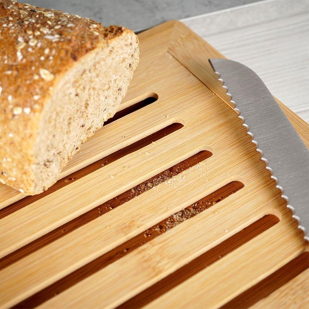 Bamboo Wooden Openwork Bread Cutting Board for Crumbs