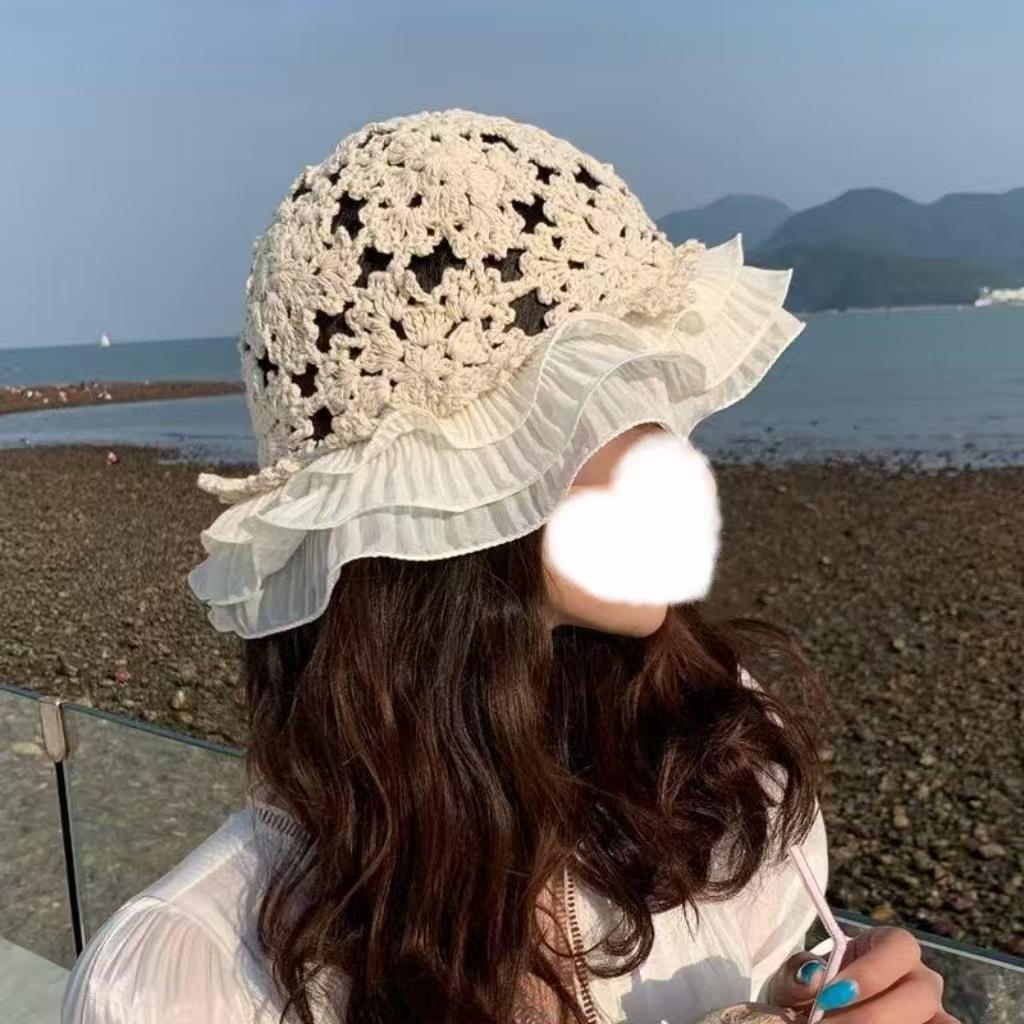 Handmade Hats Stacked Thin New Woven Hollow Retro Knitted Literary Bag Head Wool Hat Women