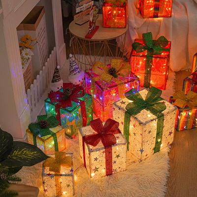 3pcs Christmas Glowing Gifts Box LED Light Present Boxes Ornaments Under Xmas Tree Decor Christmas Decorations Party Supplies