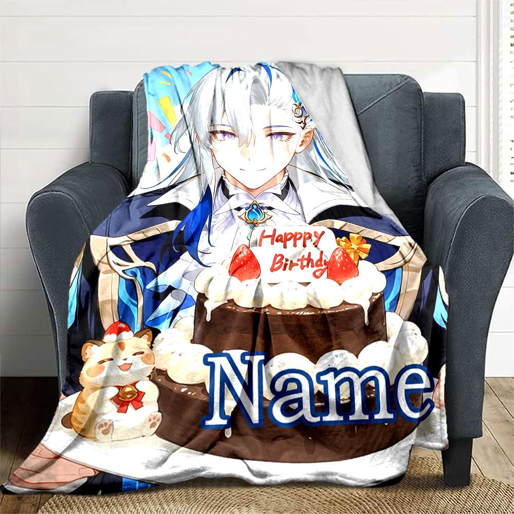 Customizable Genshin Impact1 Throw Blanket – Personalized Name, All-Season Cozy Snug Blanket, Machine Washable, Personalized Blanket