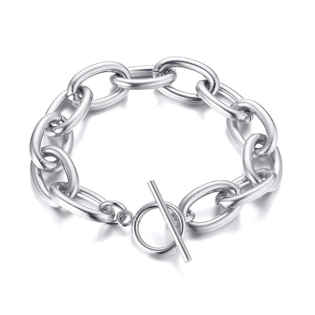 Damen Handarmbänder Edelstahl Runde Rolo-Kette Armband Stahlfarbe Mode Hip Hop Armband Schmuck