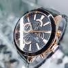 Obelon Men'S Sun And Moon Phase Chronograph Metal Band Watch Ob-914 Rgbk