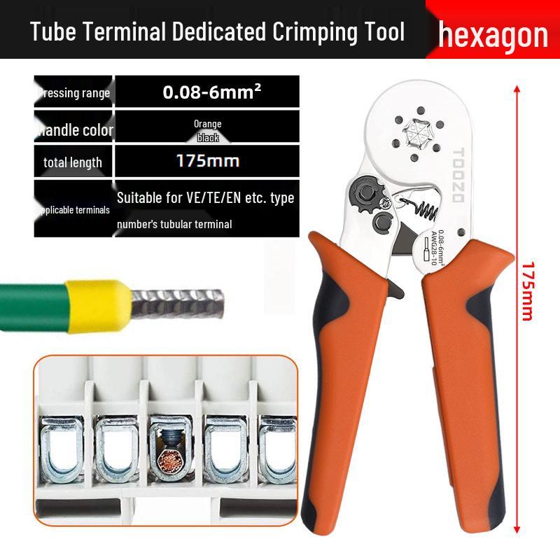 Electrician's Tube and Pin Terminal Crimping Pliers with Cold-Pressed Wire Functionality
