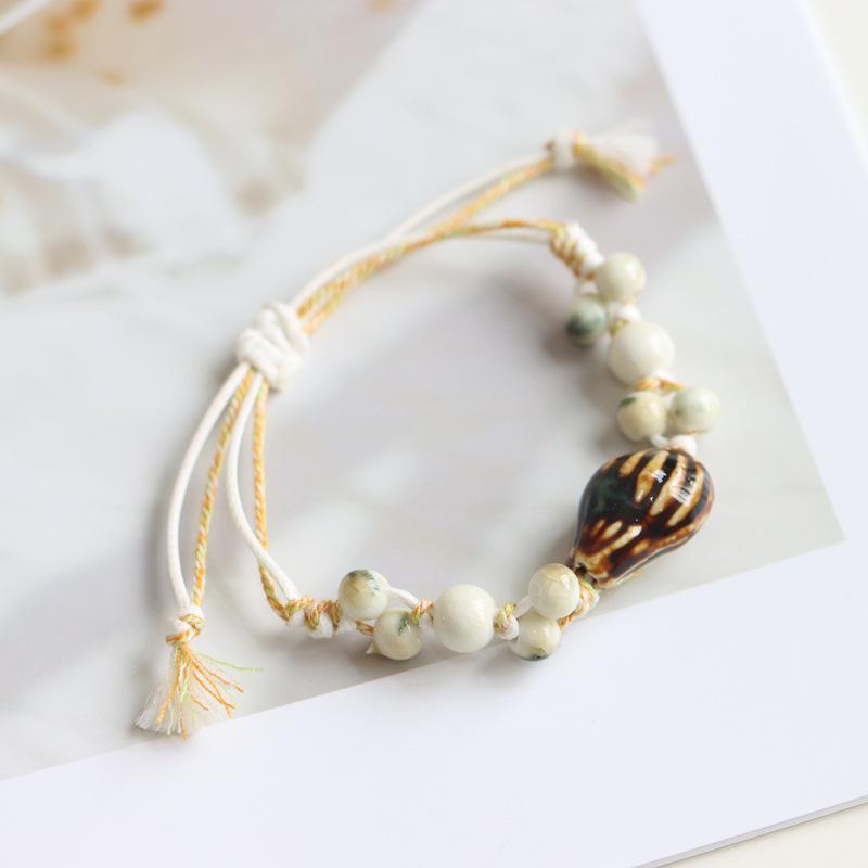 Ethnic Style Artistic Woven Jingdezhen Ceramic Hand Rope Student Children's Bracelet