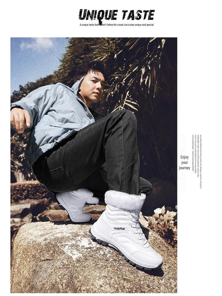 Unisex Mid-Calf Winter Snow Boots with Velvet Lining - Warm Outdoor Footwear for Men and Women