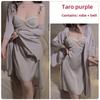Satin V-neck Plus Chest Pad Sexy Halter Lace-up Temptation Suspender Nightdress Robe Home Set
