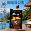 Custom Name Cute Cartoon Brown Bear Beach Towel Microfiber Beach Towel, Lightweight and Quick-Dry, for Summer Travel, Swimming Pool Gift