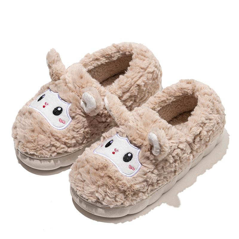 Cartoon embroidered cotton shoes mop autumn and winter leisure indoor home warmth plush household cotton mop bag heel