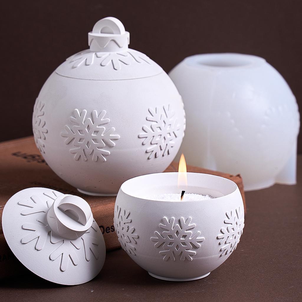 3D Christmas Ornaments Candle Jar Silicone Mold DIY Round Relief Snowflake Ball Storage Box Plaster Resin Craft Casting Molds