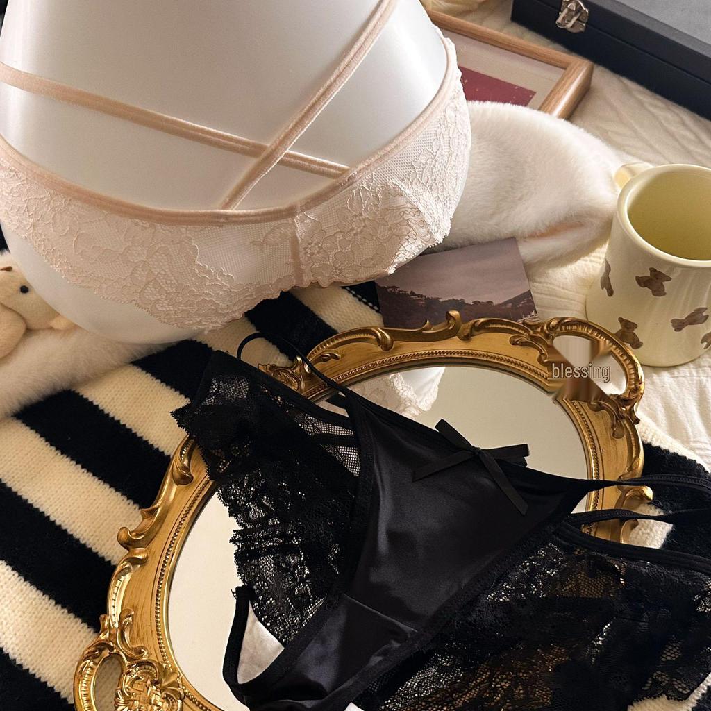 Exquisite Pink Satin Lace Hollow-Out Low Waist Panties for Women
