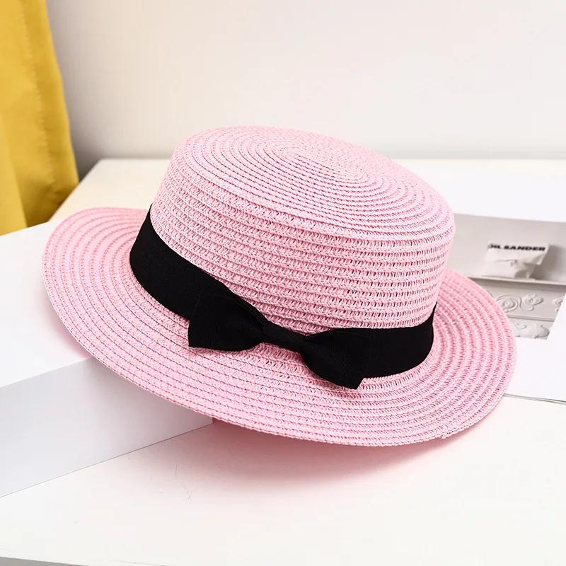 New Wide Brim Lady Classic Bowknot Straw Hats Outdoor Child Breathable Beach Hat Fashion Women Summer Sun Protection Panama Cap