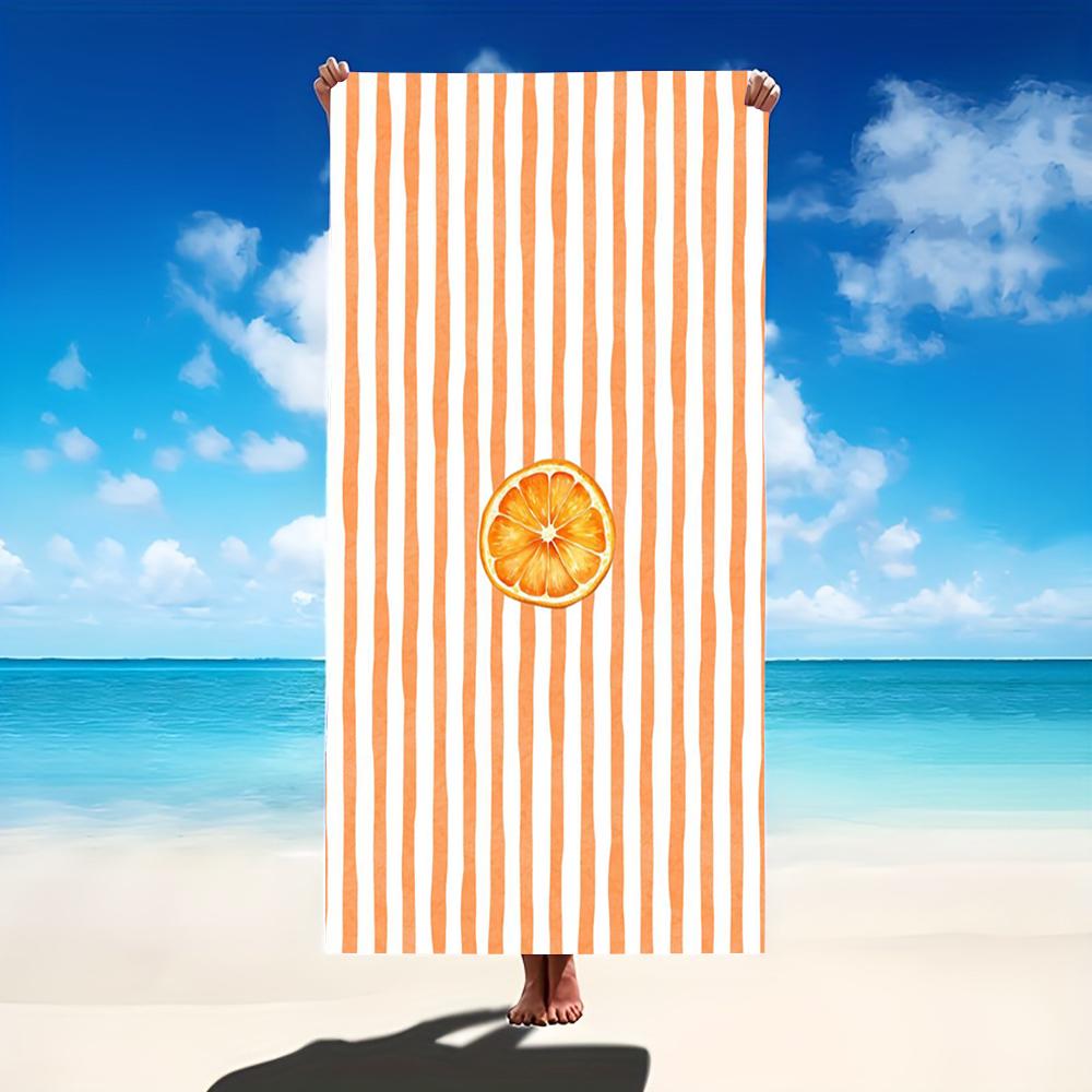 Orange Wedge Beach Towel - Striped Microfiber Bath Sheet with Juicy Orange Slice for Bold Citrus Style