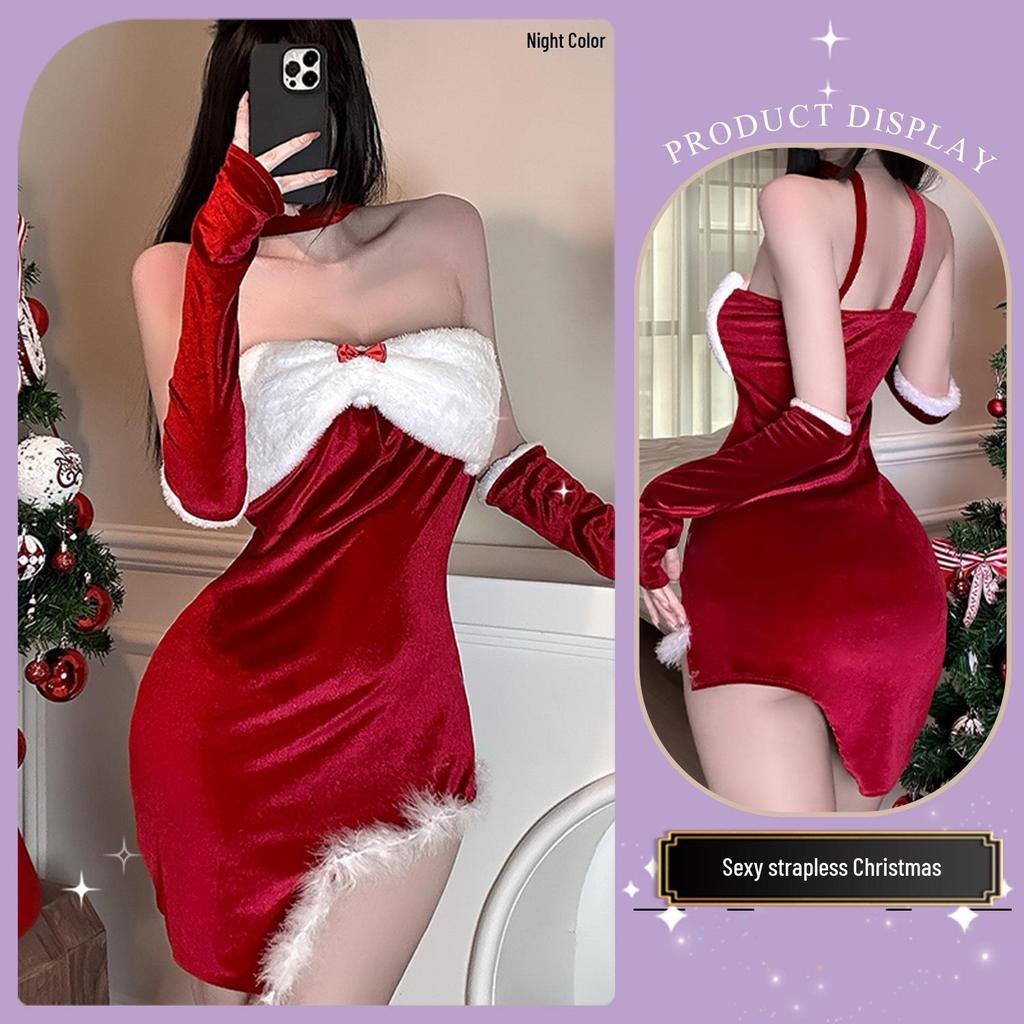 Jin Xiao Sexy Christmas Lingerie Dress Set: Solid Color New Year Outfit In Abstinent Style
